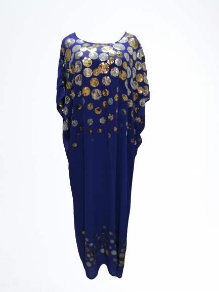 Vestidos africanos para mujer, holgado africano, manga , Vestido largo de talla grande de poliéster, novedad de 3/4: Azul
