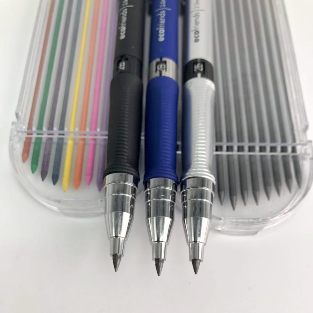 Tiptop mekanisk blyant 2.0mm 2b tegning skrivning aktivitet blyant med 12- farve refill kontor skole papirvarer