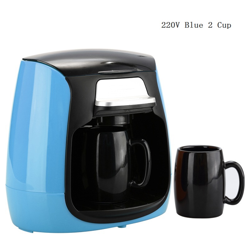 DMWD 1 Cup / 2 Cups Mini Drip Type Coffee Machine Automatic American Coffee Maker With Ceramic Mug Cup Home Tea Maker 220V: Blue 2 Cup 220V