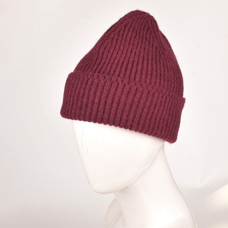 unsex Autumn winter solid color real wool beanies best matched cashmere man woman Warm skullies: Burgundy