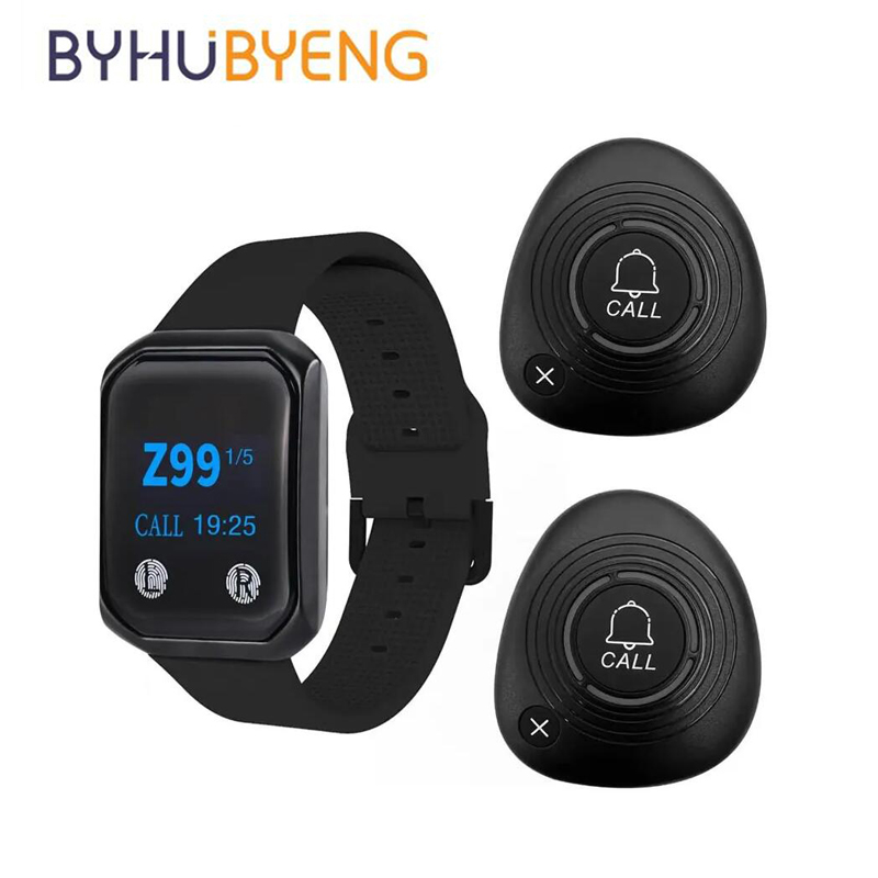 Wireless Restaurant Guest Pager System Waterproof Watch Receiver + Call Button Customer Service for Clinic Cafe Barber Shop Gym: Red