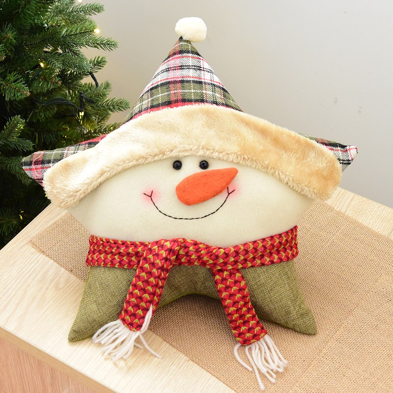 Christmas Pillows Cute Decorative Santa Claus Snowman Pattern Star Shaped Cushion for Home Sofa Couch Bed Car Xmas Ornament: B