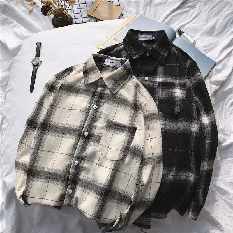 Sales Spring Men's Plaid Shirt Men Casual Long Sleeve Shirt Slim Handsome Couple Youth Shirt For Men's Clothing