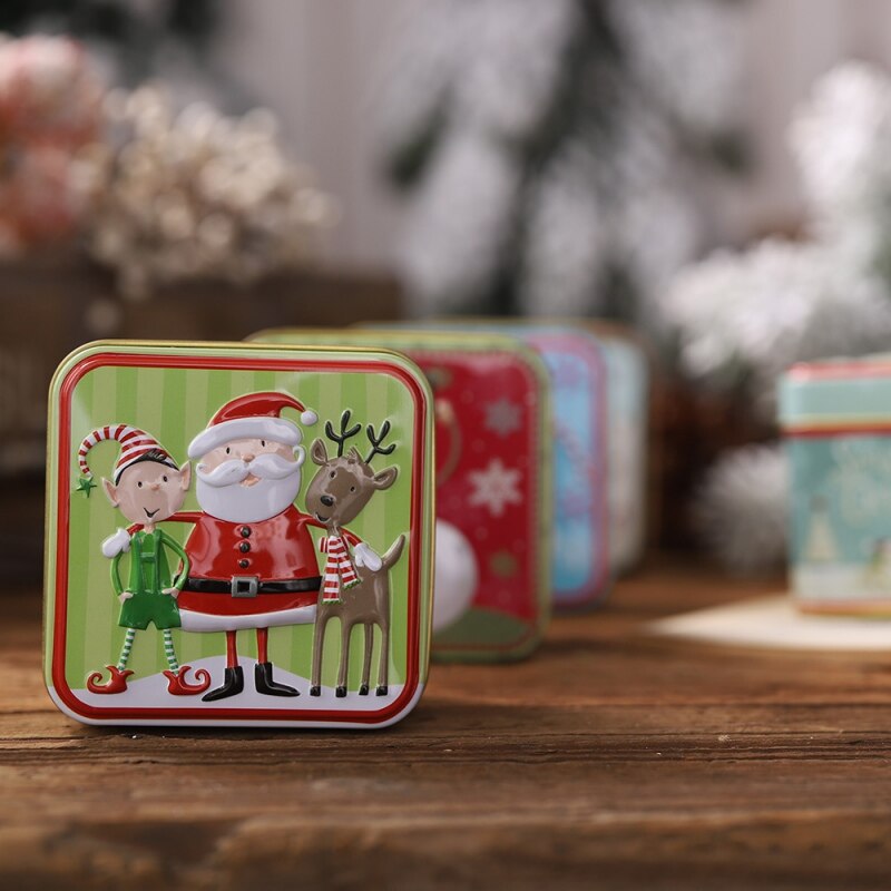 Embossing Tinplate Storage Container Metal Jars Empty Tins Candy Cookie Decorative Box Christmas