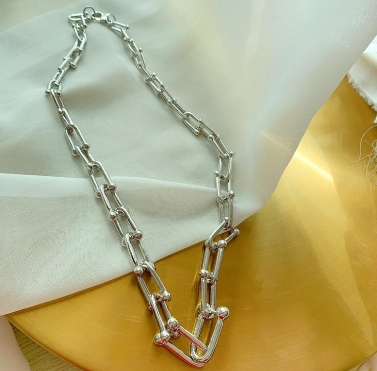 U-shaped women thick chain exaggerated hip-hop clavicle chain luxury simple sweater chain metal bravelst jewelry set