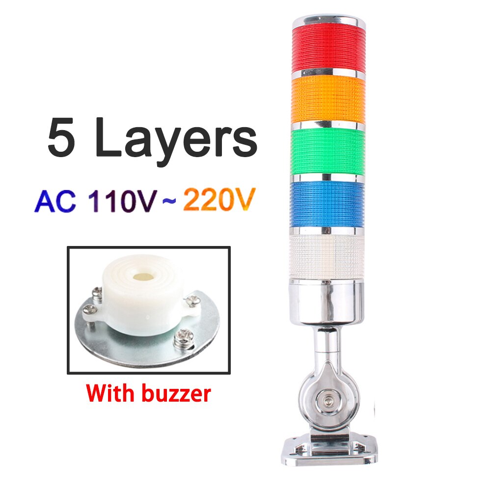 5 Layers Rotatable 180 Stack Light Warning Light Industrial for CNC Machine DC 24V 12V AC220V 110V Steady Flashing LED Light: Silver110-220Vsound