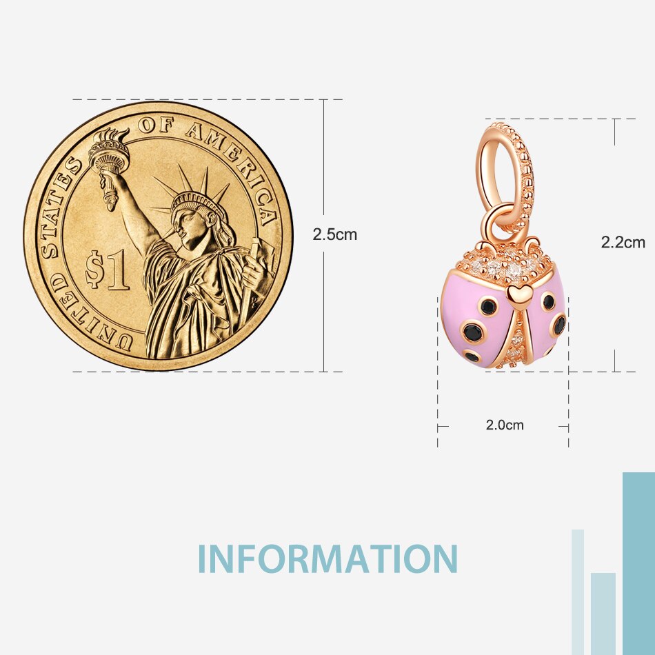 ELESHE 100% 925 Sterling Silver Bead Charm Rose Gold Pink Ladybird Charm Fit Original Bracelet Beads for jewelry making