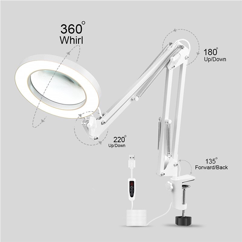 Flexibele Werkbank Grote 5X Usb Led Vergrootglas 3 Kleur Verlichte Vergrootglas Lamp Vergrootglas Lezen/Rework/Lassen