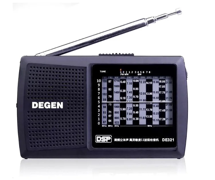Degen DE321 FM Stereo MW SW Radio DSP World Band Receiver Full band Radio FM: black