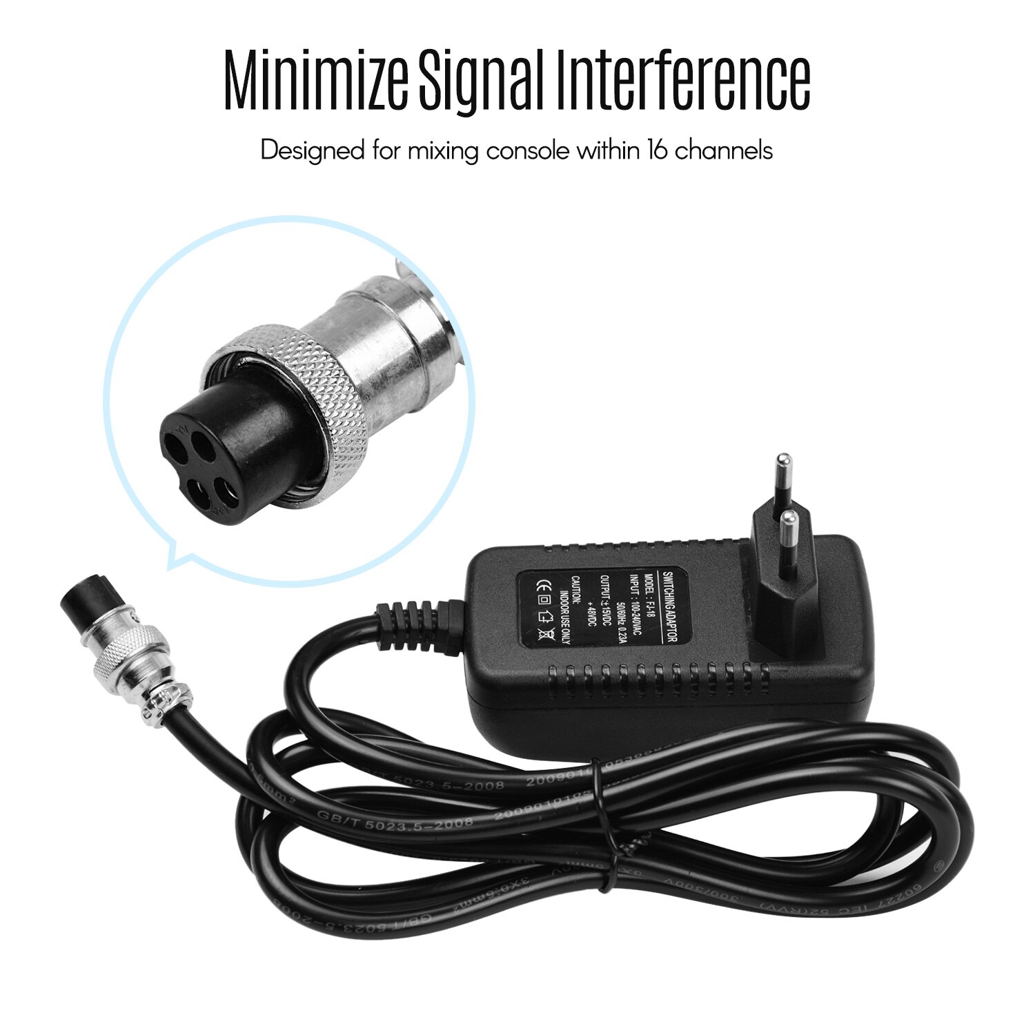 Mixing Console Power Supply AC Adapter 15V 230mA Universal 4-Pin Round Connector for 16 Channels or below Mixing Consoles