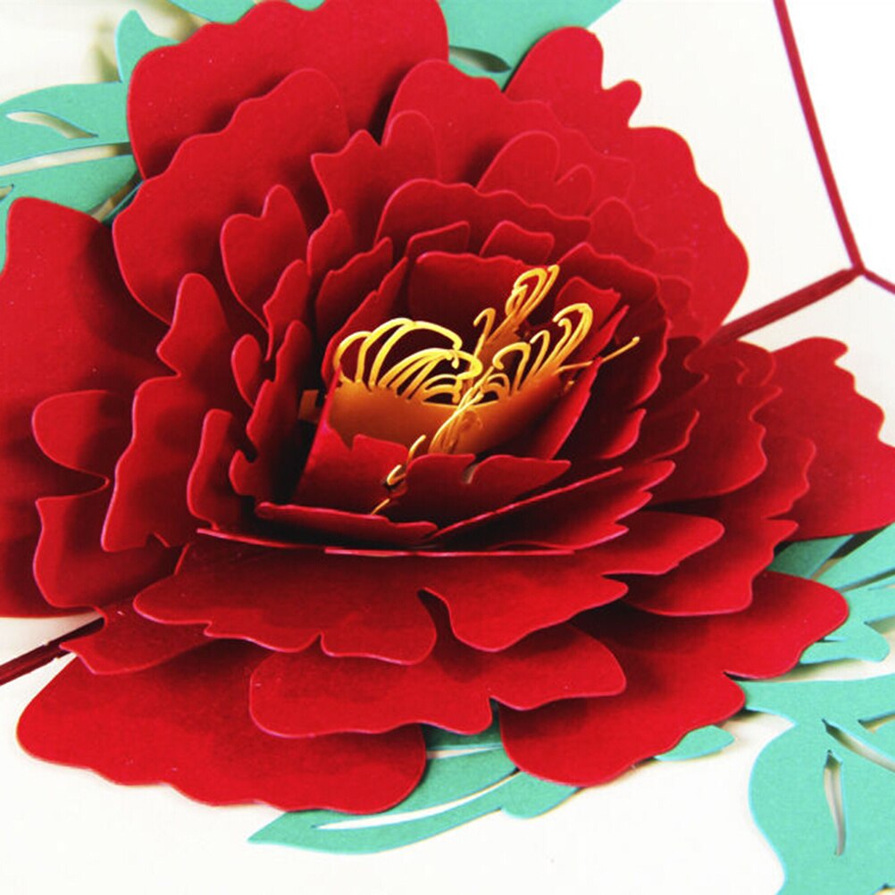 3D Pop Up Postcard Birthday Christmas Year Folding Kirigami Card for Wedding Valentine's Day Peony Pattern Greeting Cards