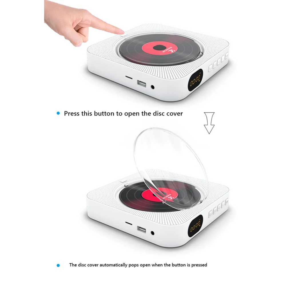 Portable CD Player Bluetooth Speaker Stereo CD Players LED Screen Wall Mountable CD Music Player with 3.5mm Headphones Jack