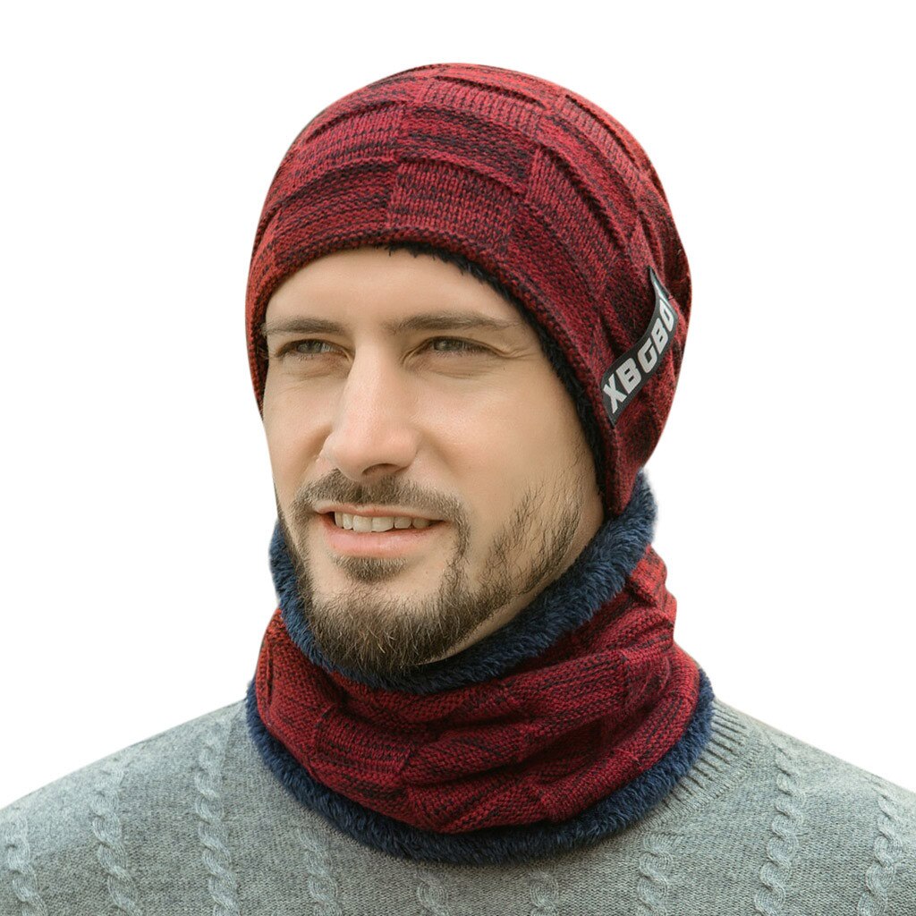 2Pcs Cap and Scraf Male Oversize Warm Hats Scarfs Accessories Causal Unisex Winter Scarf Hat man Warm Scarf And Hats