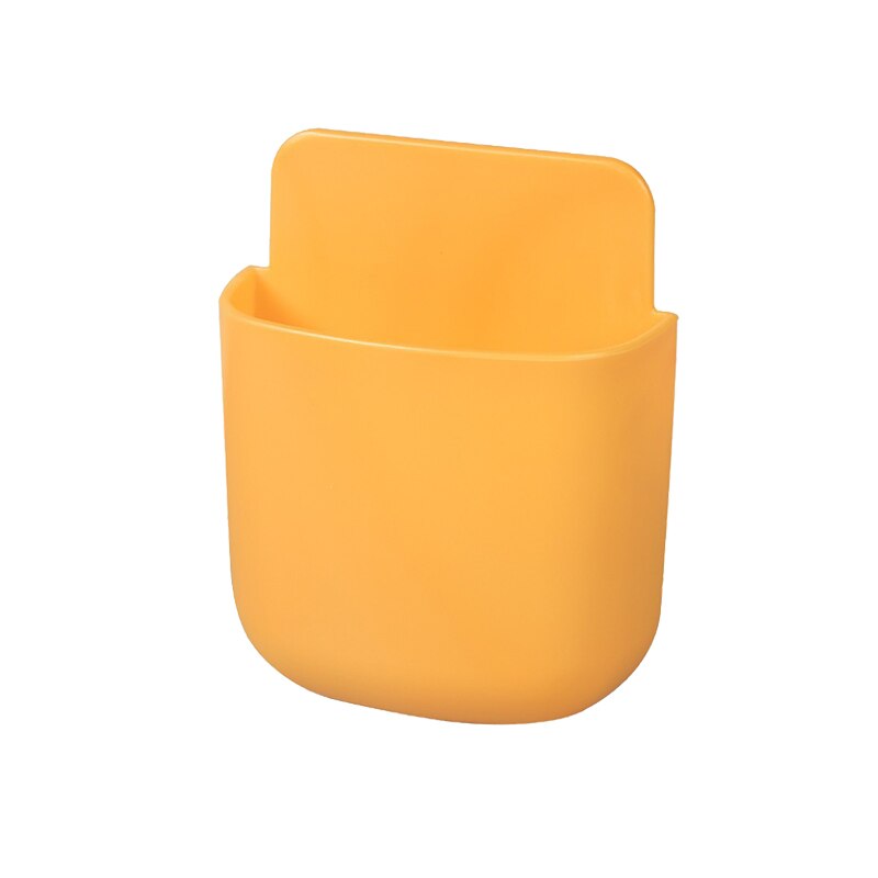 Round/ Square Wall Mounted Remote Storage Box Portable Home Device Remote Control Storage Box Organizer ABS Desktop Phone Shelf: round yellow