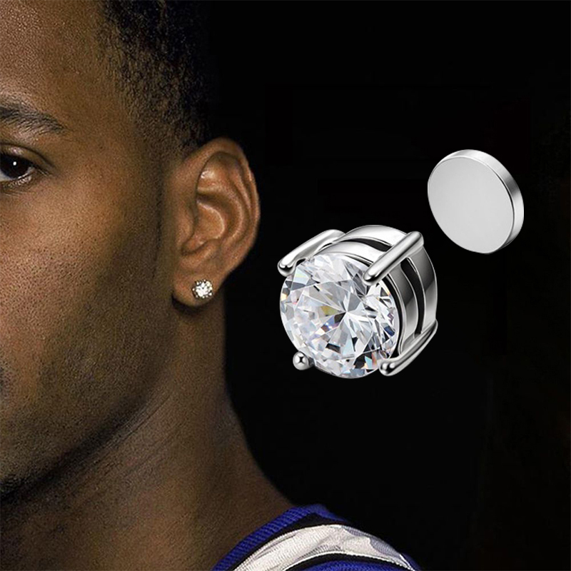 Crystal Strong Magnetic Ear Stud Clip Earrings for Men and Women Punk Round Zircon Magnet Earrings Non Piercing Jewelry