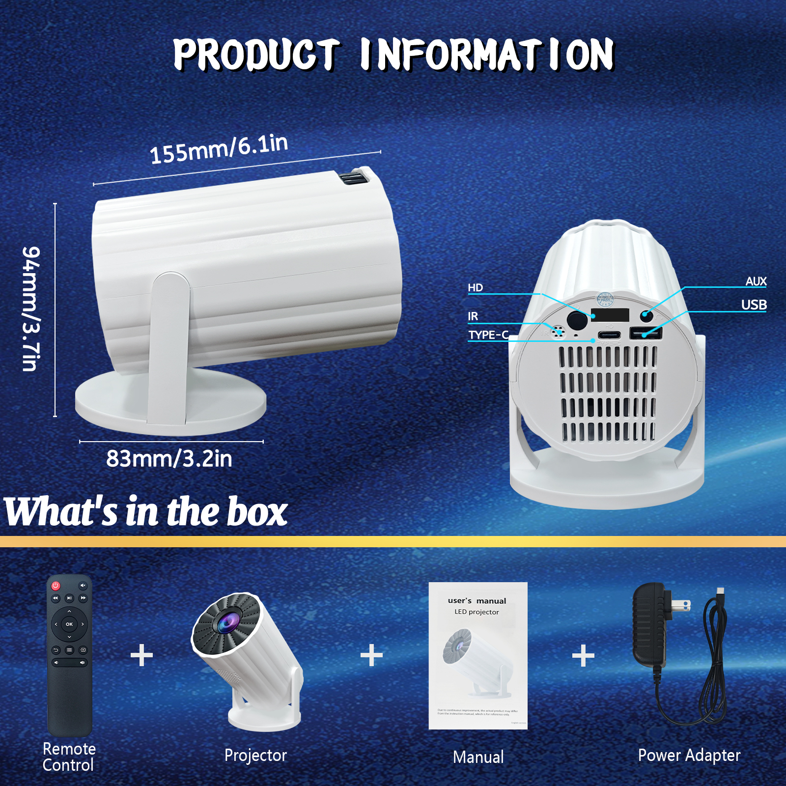 RUSMR RY006 LED Outdoor Mini HD 1080P Mobiler Projektor USB Kinderprojektor Ultraklarer tragbarer Mini-Miniprojektor