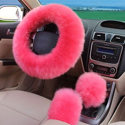 Lot de 3 housses de volant longues et chaudes en peluche pour l'hiver, accessoire de frein à main pour voiture