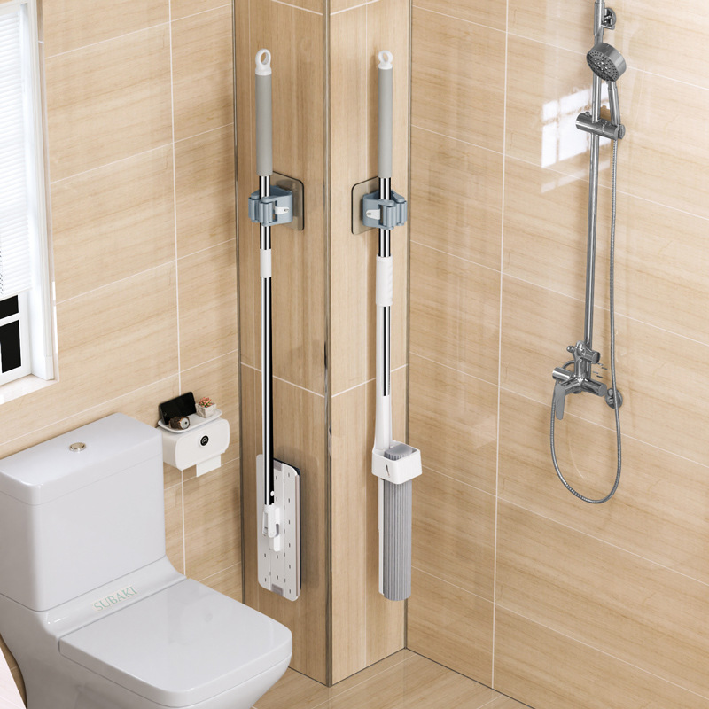 Estante de almacenamiento para baño, soporte para fregona, organizador de fregona montado en la pared, colgador de escoba, Clip para fregona, estante para fregona colgante de pared, ganchos autoadhesivos