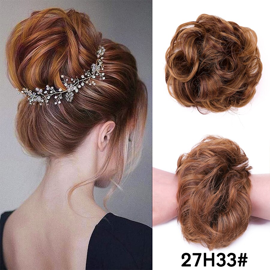 Syntetisk hår knold updo hair extensions rodet knold hår stykke hår scrunchies bølget hestehale hårstykker hår tilbehør til piger: 27 timer 33
