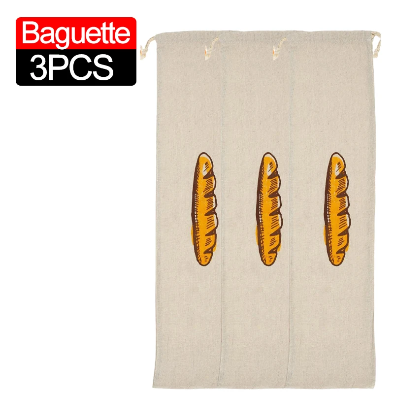 3/1Pcs Linen Bread Bags Large Capacity Drawstring Bread Storage Bags Washable Reusable Loaf Bags for Pastries Baguette Organizer