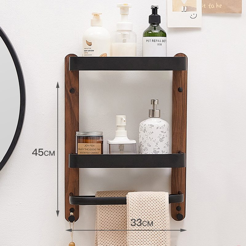Estantes cuadrados, estante de almacenamiento de artículos de baño, estante de almacenamiento de cocina montado en la pared individual/doble, accesorios de baño de madera/aluminio: Borgoña