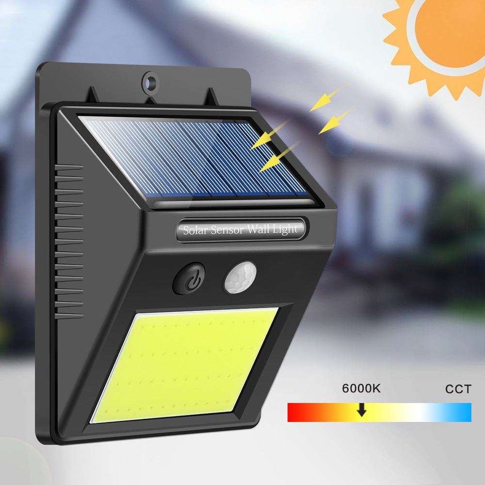 Genopladeligt solcellelys 48 led vandtæt pir bevægelsessensor sikkerhedsvæglampe udendørs nødsolar væglampe