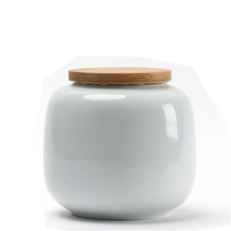 Retro Bamboo Lid Seal Ceramic Tea Cans Food Storage Chinese Pastoral Style Porcelain Mini Sealed Tea Caddy Candy Jars Canister: D