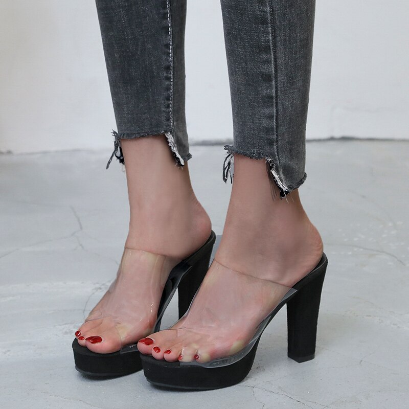 Sandalias de gelatina de PVC para mujer, zapatos abiertos de cristal con tacón Delgado, transparentes, para exteriores, va489,