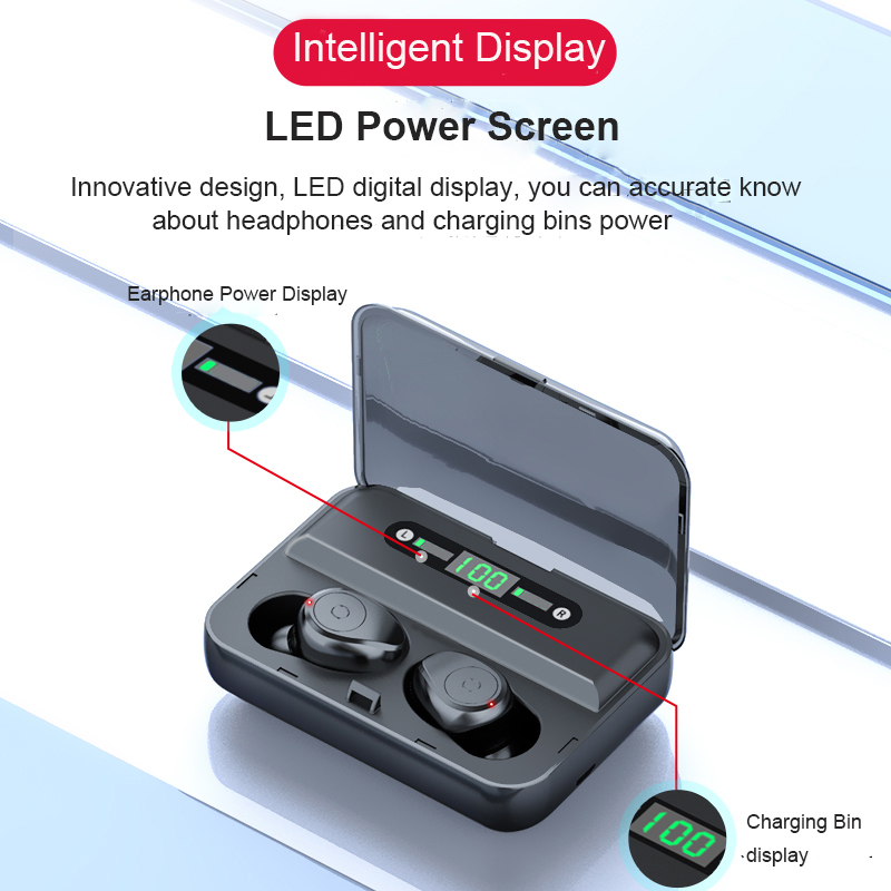 Écouteurs sans fil bluetooth casque gamer aides auditives affichage de LED mains libres dans l'oreille casque avec microphone pour smartphone