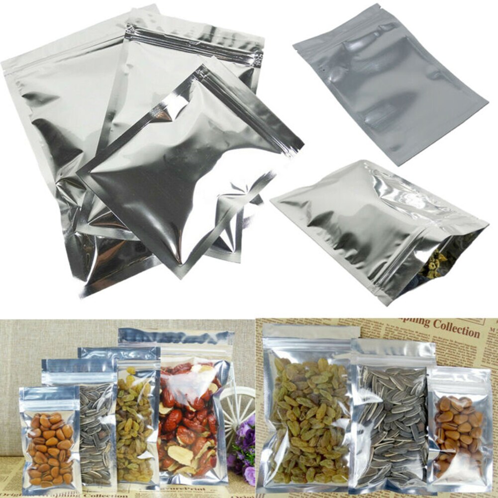 100 stk flade aluminiumsfolieforseglingsposer poser fødevaregodkendt pakke genlukkelig til mad, kaffe, nødder, sukker, snack
