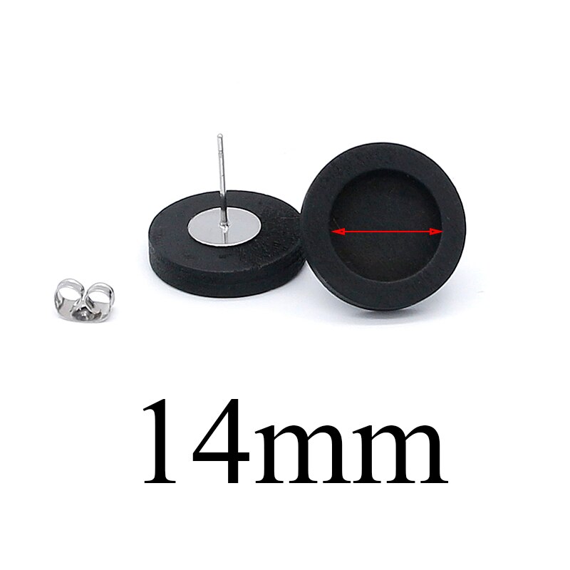 20 Stks/partij Zwart Blank Hout Cabochon Earring Base Rvs Post Stud Oorbellen Instellingen Fit 12Mm Voor Diy Sieraden bevindingen: fit 14mm