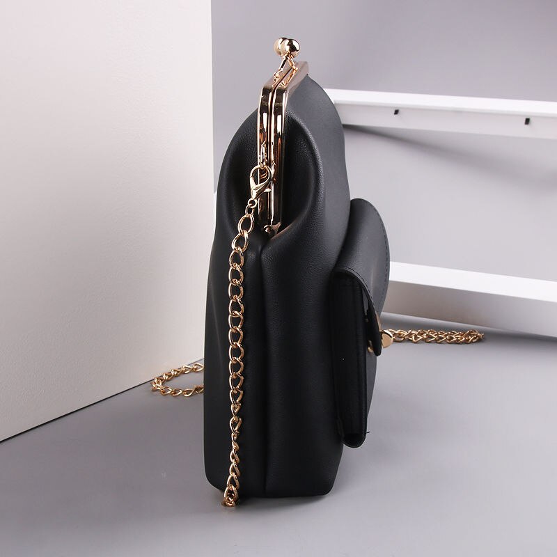 Bolsos con cierre de beso de concha de bolsillo con solapa a la Vintage, cadena de cuero PU, bolso de hombro para mujer, bolso cruzado, bolsos de mano para mujer, bolsos