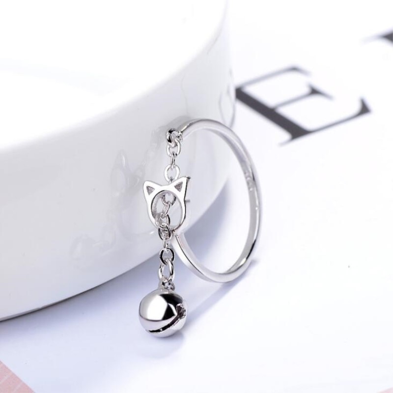 Nueva joyería creativa de Plata de Ley 925 de , anillos de apertura de borla con personalidad y campana de gato hueco para SR359