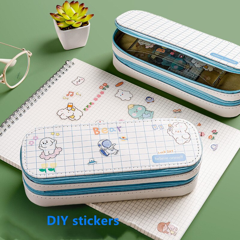 Double check canvas pencil case cute stationery box Large capacity Pencil cases for student pen case kawaii school supplies