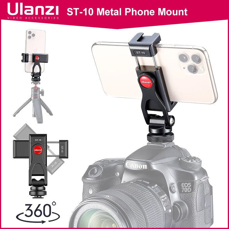 Ulanzi ST-10 Verstelbare Metalen Telefoon Mount Dslr Monitor Adapter Koude Schoen Smartphone Houder Voor Led Light Microfoon