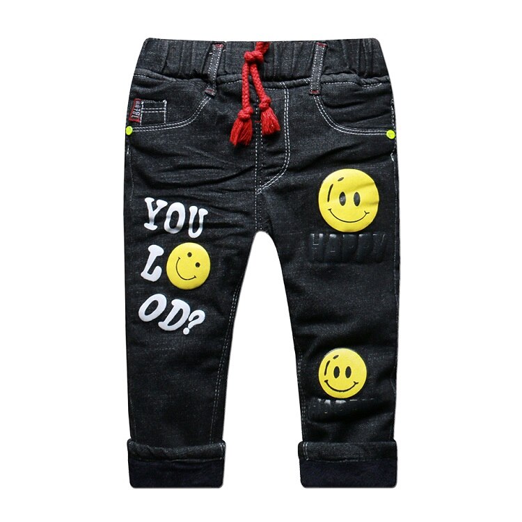 Vinter tyk varme drenge jeans sort børnetøj baby dreng termo denim bukser til børn 1-5 år db -b02: Smiley ansigt / 18m