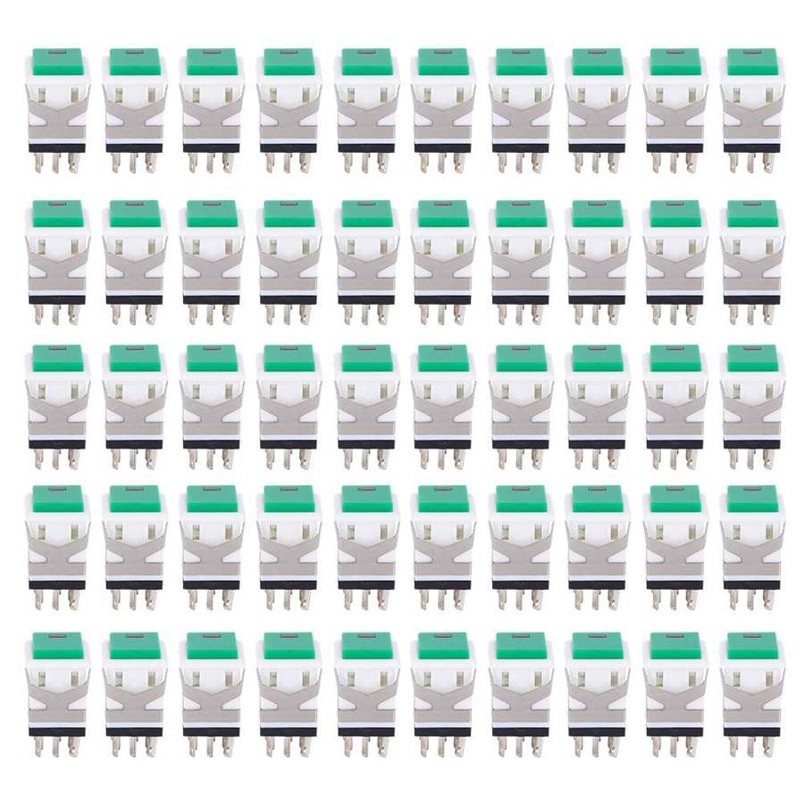 Værksted led garagebelysning 50 stk knapkontakt med automatisk øjeblikkelig nulstilling grøn plastik momentant mini tryk: 5v