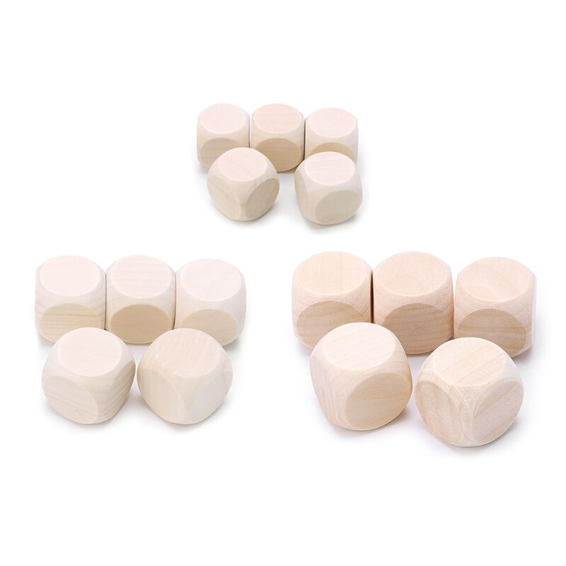 OOTDTY 5pcs Blank Wood Dice Kid Printing Engraving Graffiti DIY Toys Family Party Games