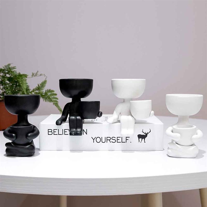Sitting Human Shaped Planter Ceramic Flower Pot Plant Container Desktop Decoration Humanoid Ceramic Flowerpot (6x6x10cm)