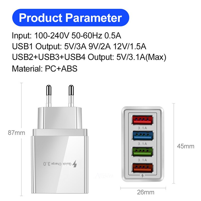 48w carregador rápido 3.0 usb carregador para iphone samsung xiamomi nota tablet ue plug parede carregador do telefone móvel adaptador de carregamento rápido