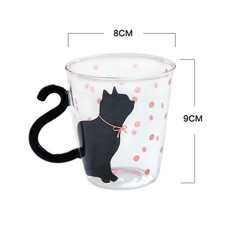 Taza de cristal con asa para gato, taza de cristal de dibujos animados para hogar, oficina, café, cocina, impreso, accesorios: 1