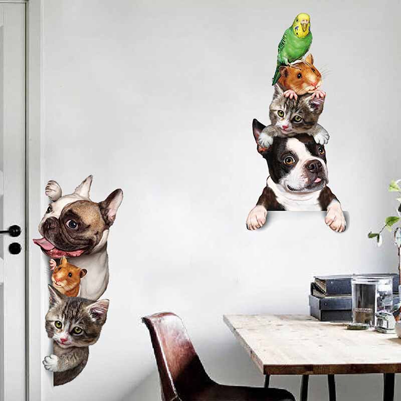 3D Kat Hond Dieren Deur Muurstickers Verwijderbare Muurstickers Koelkast Sticker
