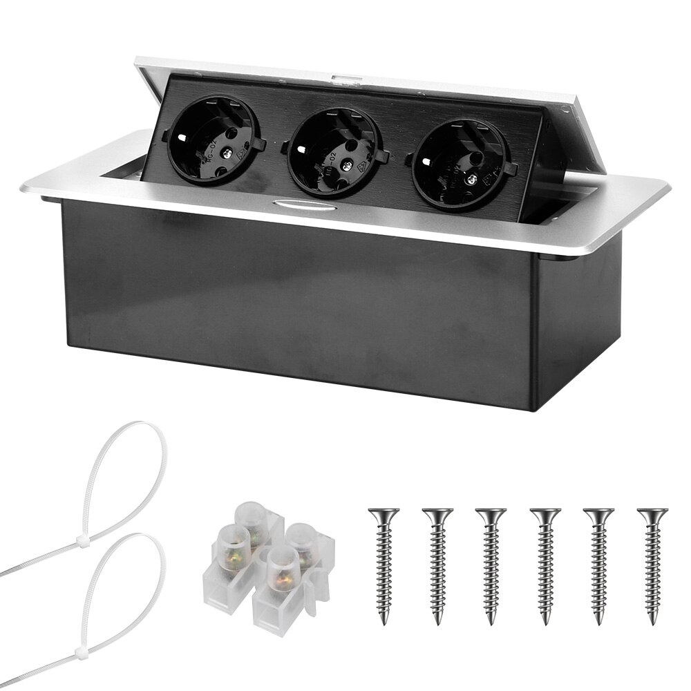 Desktop Socket Table Outlet 2 3 EU Socket With USB Charging Black Silver For Meeting Room Aluminum Alloy Cover: Silver-3EU