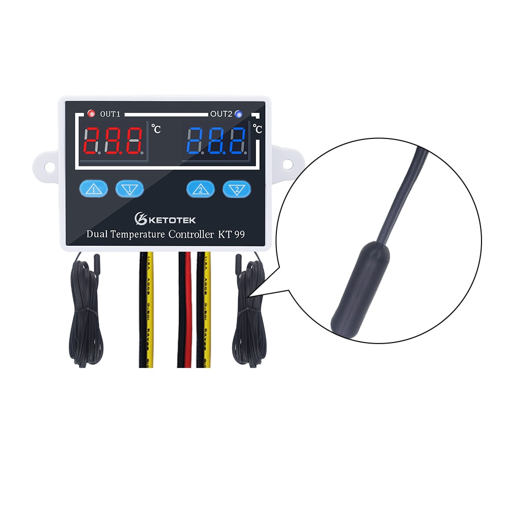 Termostato Digital para incubadora, controlador de temperatura, Control de enfriamiento de calefacción con sonda Dual, 12V, 24V, 220V, KT99