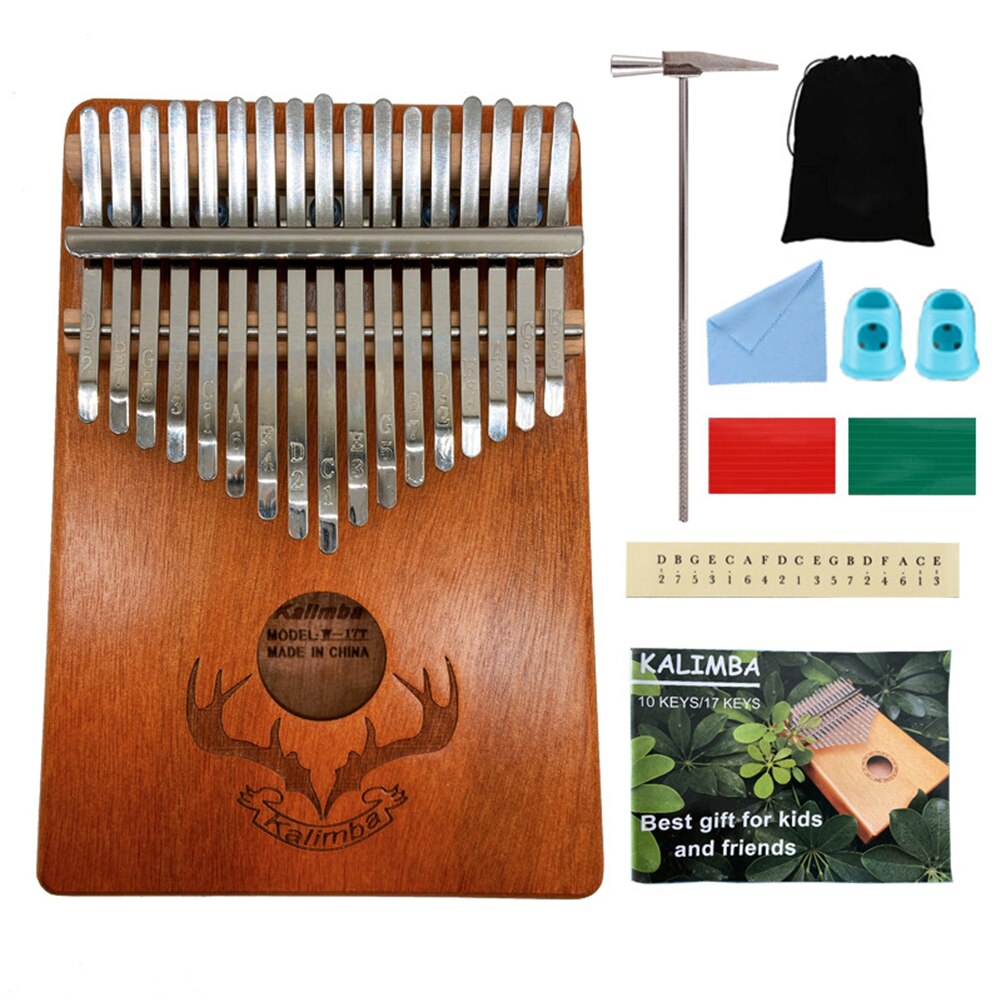17-Key Thumb Finger Piano Kalimba Lightweight Portable African Sanza Mbira Mahogany Wood Music Elements for Beginner: antler