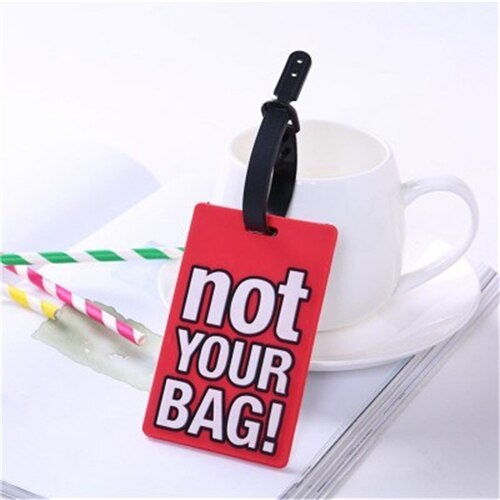 PURDORED 1 pc "Not Your Bag" Letter Luggage Tag Silica Gel Travel Accessories Cartoon Travel Suitcase Label Tag: red