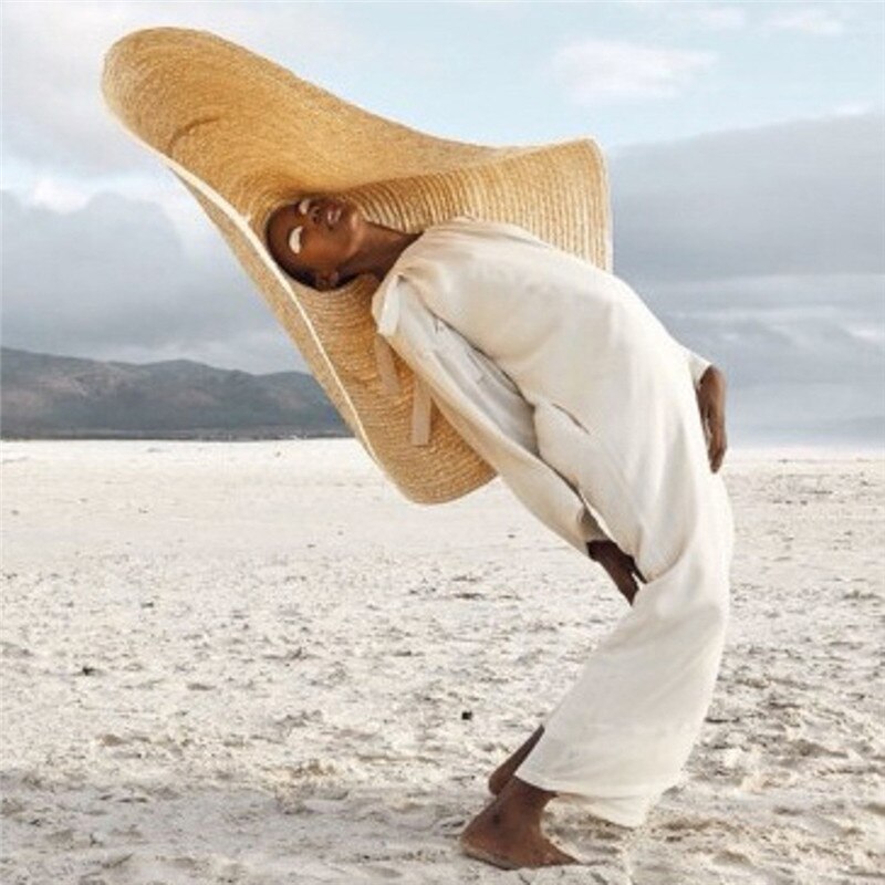 Kvinde stor solhat strandstråhat foldbar halmdæksel overdimensioneret sammenklappelig solskærm strandhat anti-uv