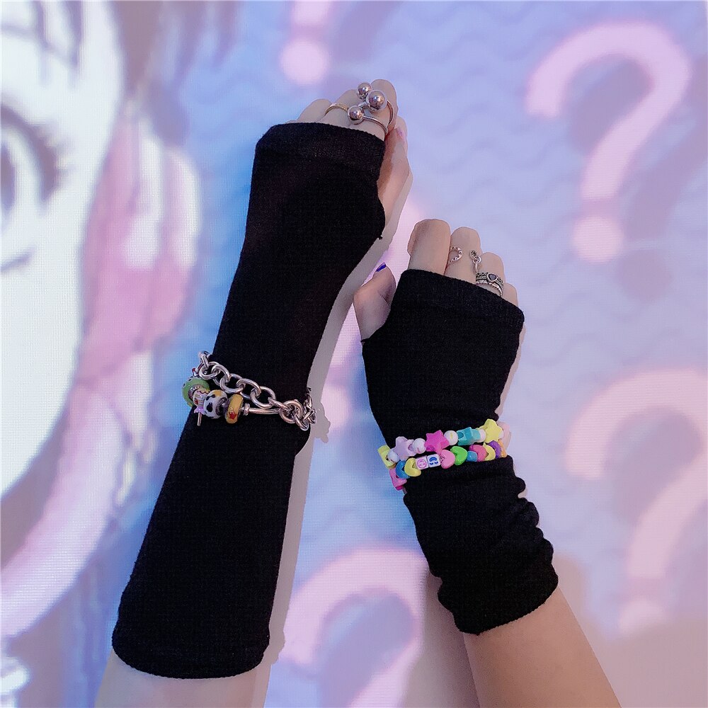 Gant gothique Harajuku Punk Style Rose rouge rayé, mi-doigt Long, 9 couleurs, gants longs pour filles, Streetwear: 5