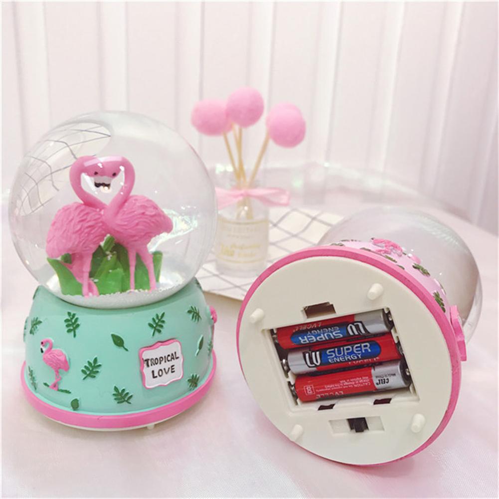 Roze Flamingo 3D Sneeuw Kristallen Bol Muziekdoos Glas Glitter 3X5 Inch Beste Cadeau Voor Vriendin Baby Meisjes home Decor