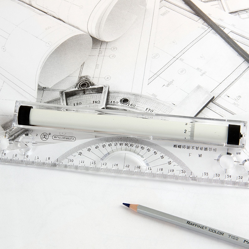 Rolling Parallel Ruler 30 cm Protractor Technical Drawing Examination